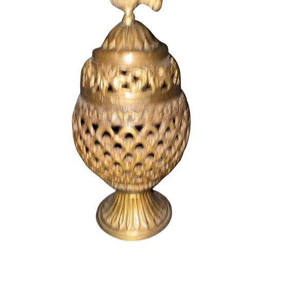 Brass Incense Holder With Peacock Design & Tongs - Picture 2 of 7